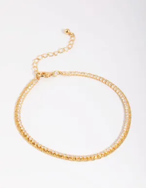 Gold Plated Brass Cubic Zirconia Tennis Anklet