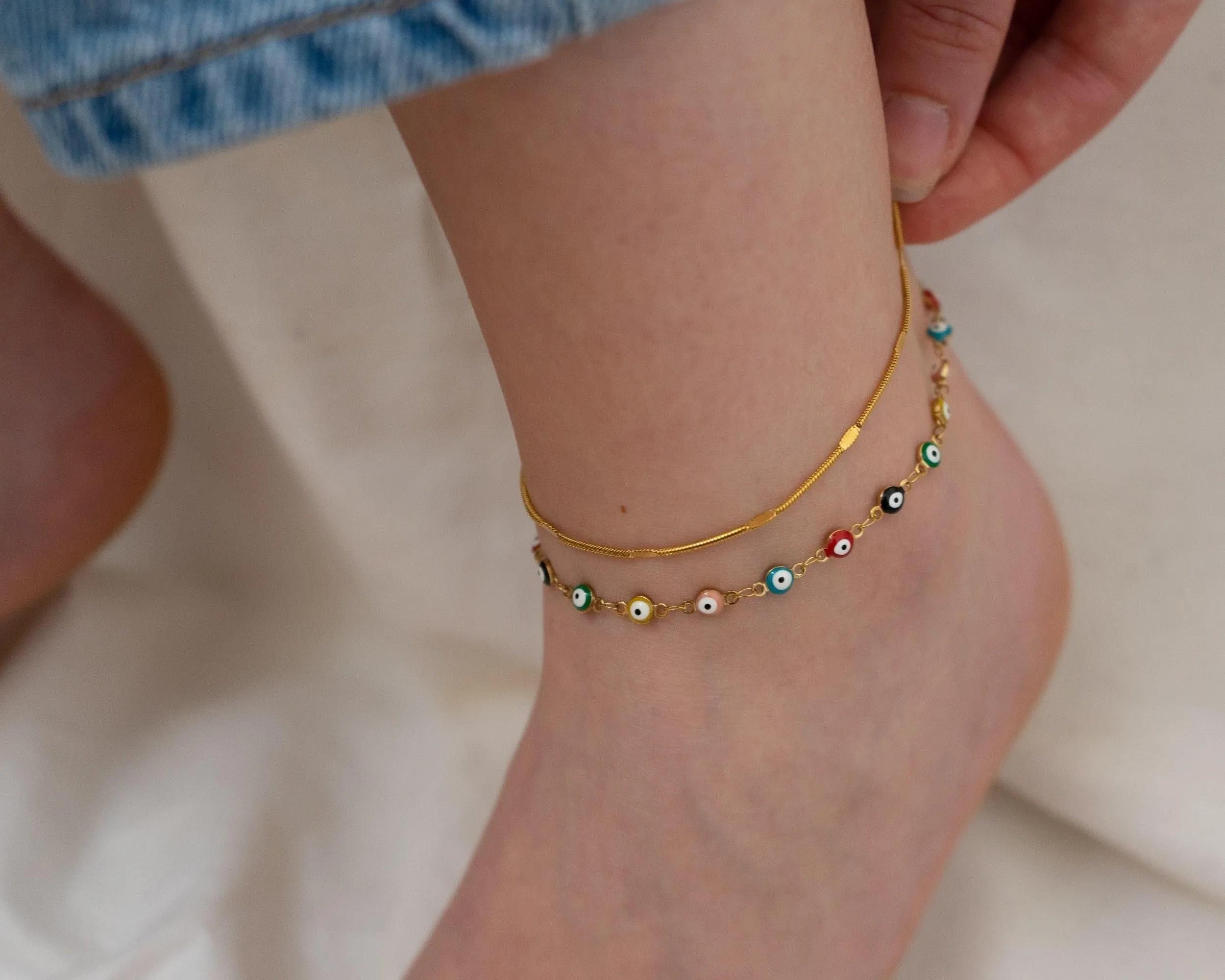 Gold Stainless Steel Round Snake Chain Anklet