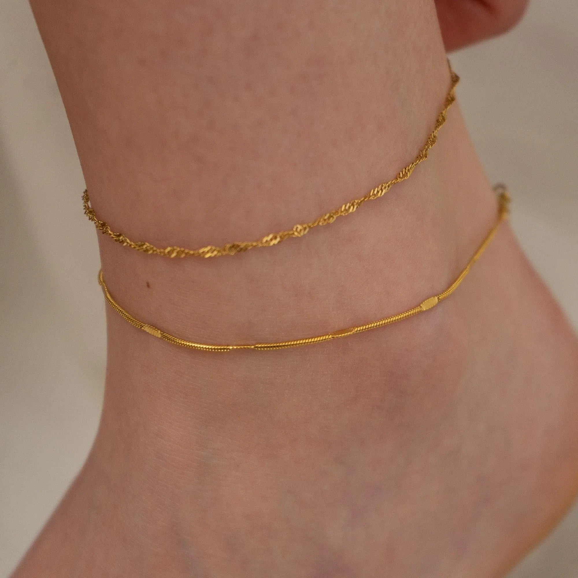 Gold Stainless Steel Round Snake Chain Anklet