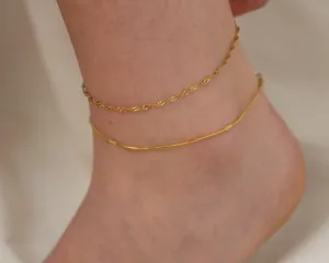 Gold Stainless Steel Round Snake Chain Anklet