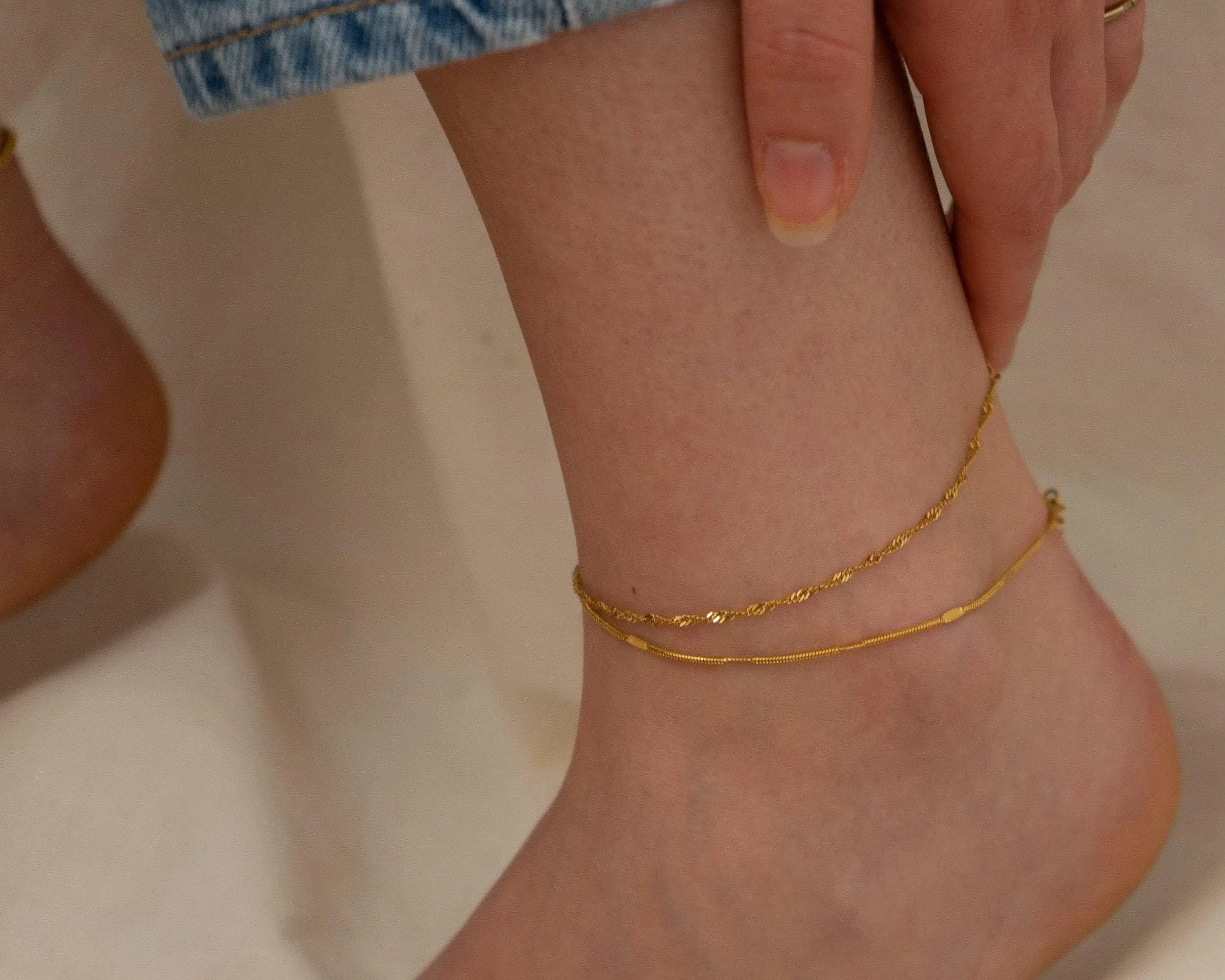 Gold Stainless Steel Round Snake Chain Anklet