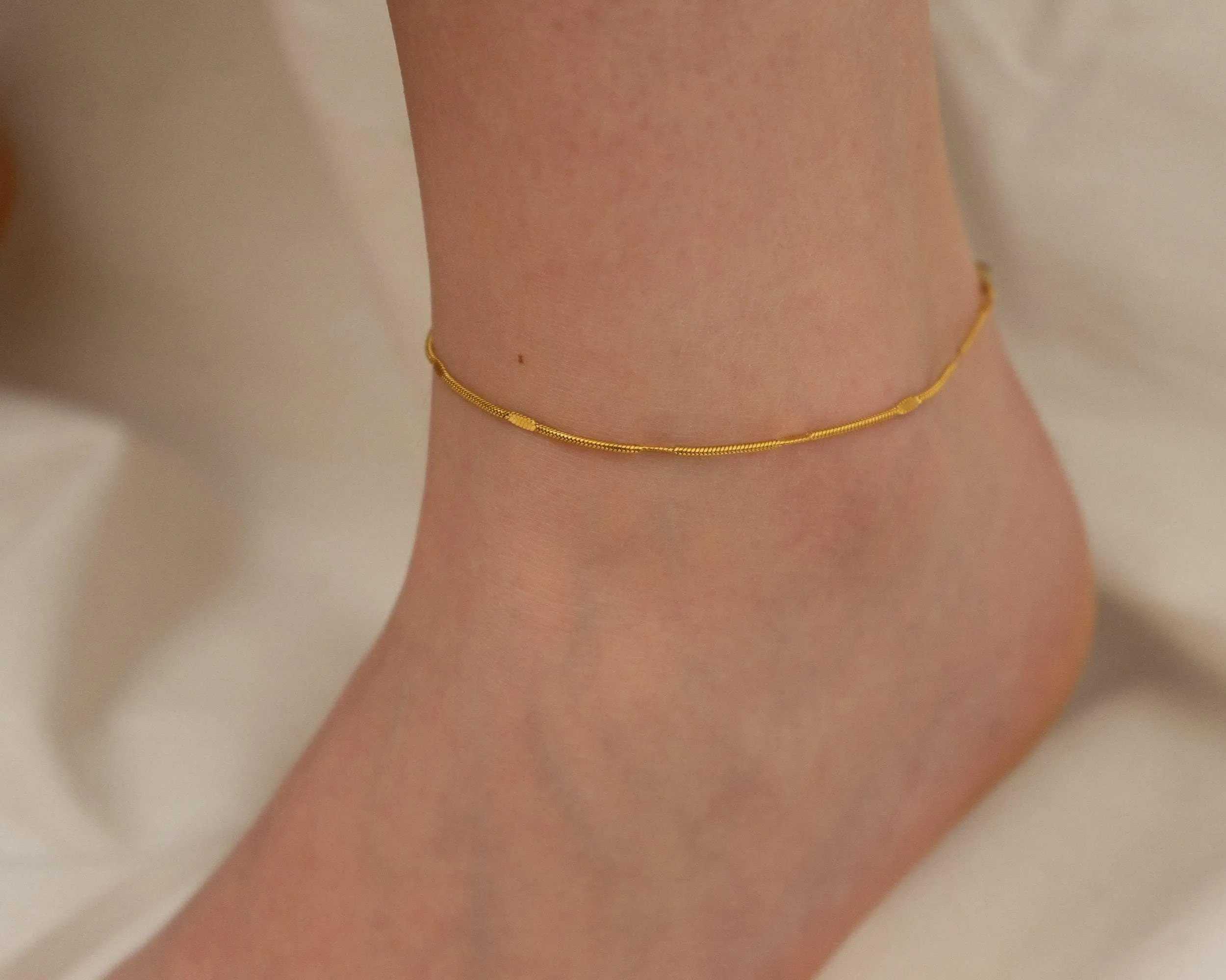 Gold Stainless Steel Round Snake Chain Anklet