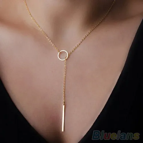 Golden Color Y Shaped Pendant Necklace