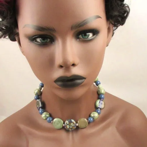 Handmade Blue & Green Kazuri Necklace