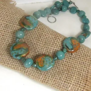 Handmade Blue Green Fair Trade Kazuri Bead Necklace