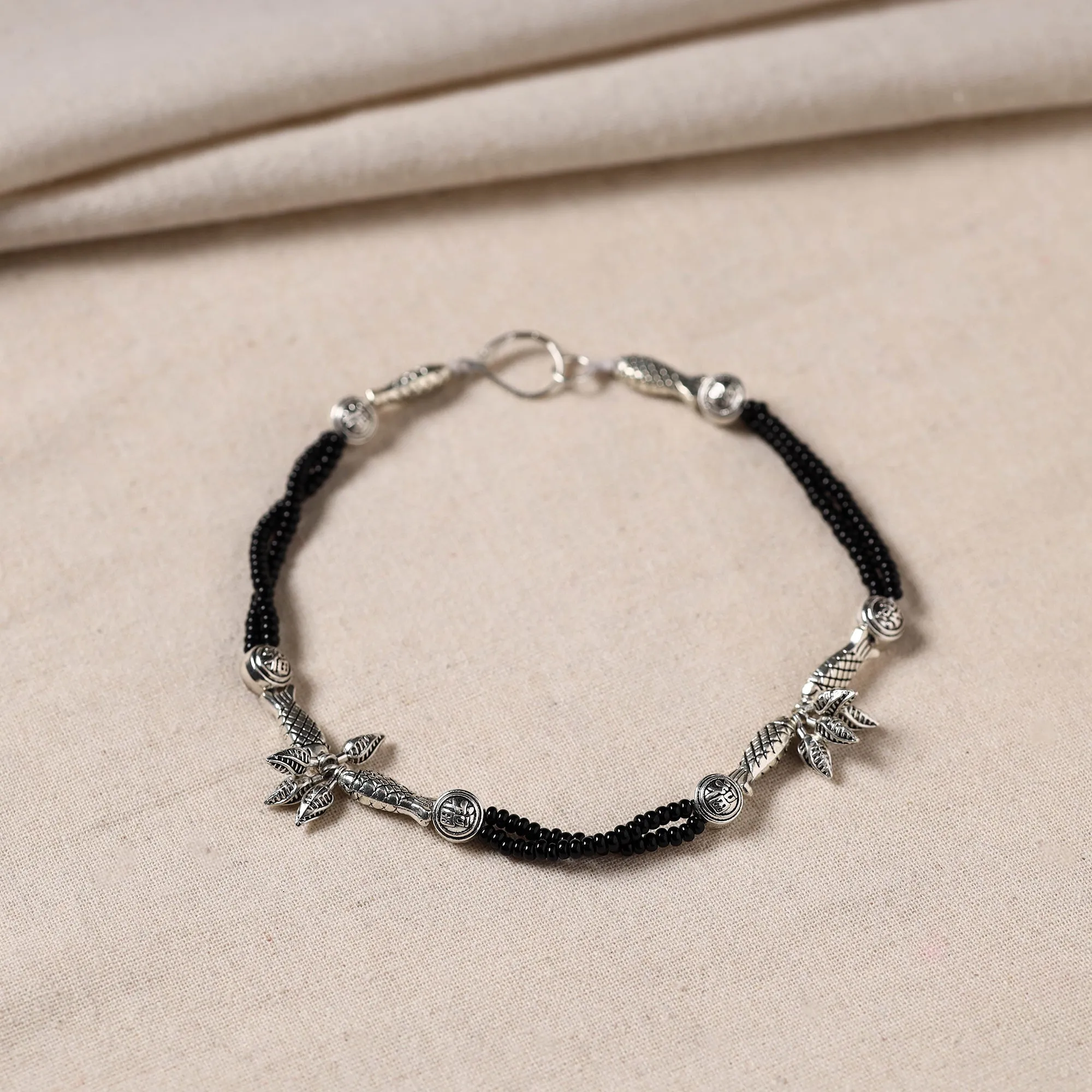 Handmade Oxidised Silver Beaded Anklet 02