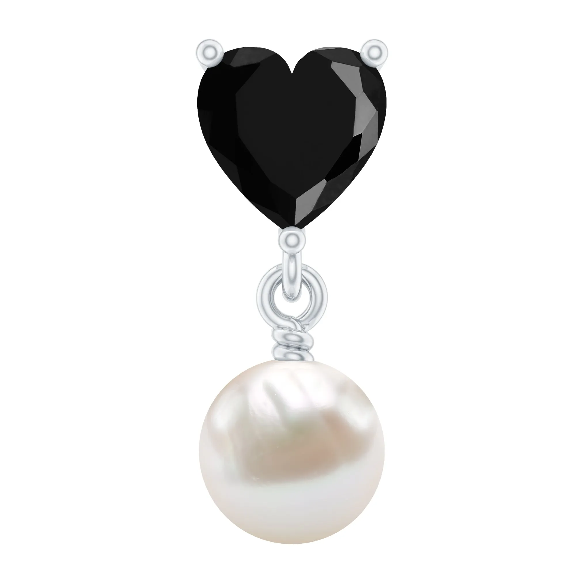 Heart Shape Black Onyx and Freshwater Pearl Helix Drop Earring