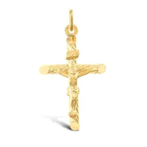 Hollow Crucifix Cross Pendant Necklace in 9ct Yellow Gold 1.8g