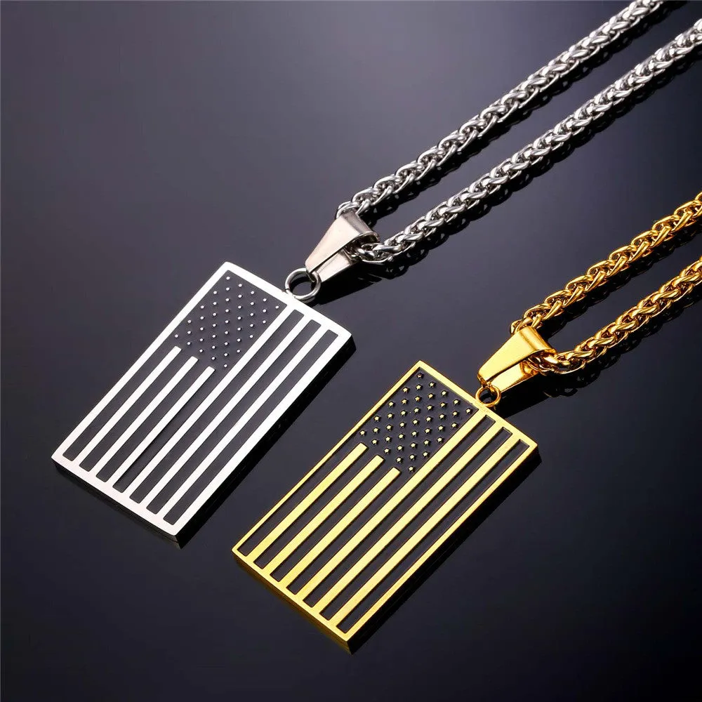 Hot American Flag Pendant Stainless Steel Men Chain Necklace Gold Plated Trendy USA Symbol Necklace Men Jewelry