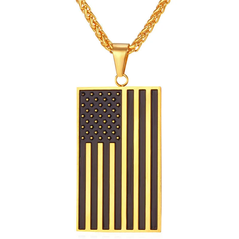 Hot American Flag Pendant Stainless Steel Men Chain Necklace Gold Plated Trendy USA Symbol Necklace Men Jewelry