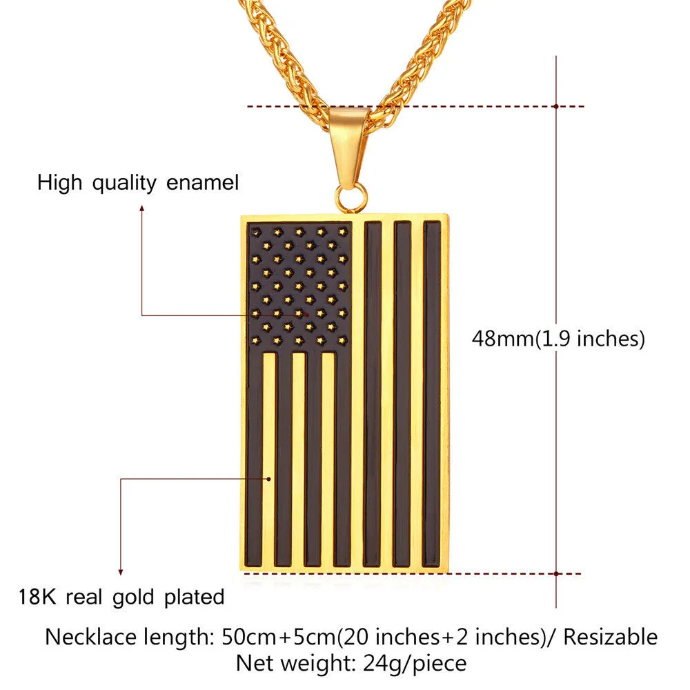 Hot American Flag Pendant Stainless Steel Men Chain Necklace Gold Plated Trendy USA Symbol Necklace Men Jewelry