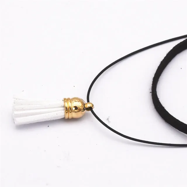 Hot Fashion Collar Torques Statement Pure Black Velvet Leather Tassel Pendant Multilayer Chokers Necklace For Women 2017 Jewelry