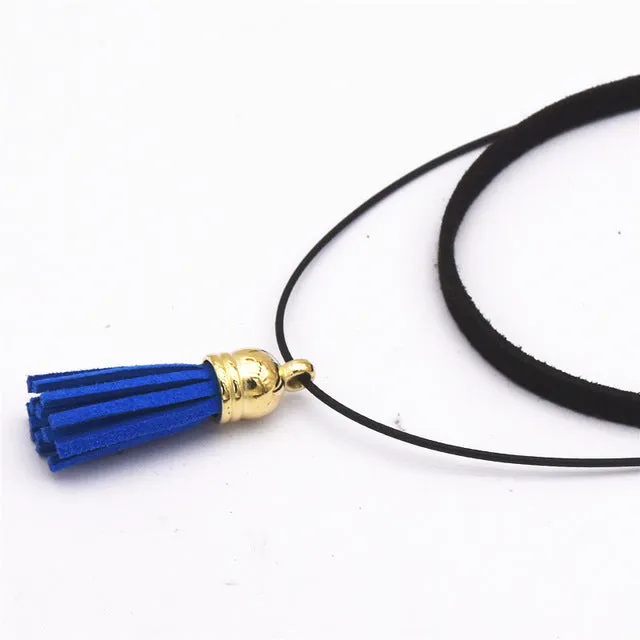 Hot Fashion Collar Torques Statement Pure Black Velvet Leather Tassel Pendant Multilayer Chokers Necklace For Women 2017 Jewelry