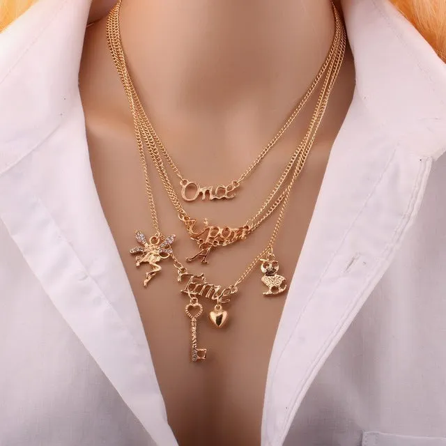 Hot New Gold Color Owl Letters Leaves Circle Multilayer Maxi Statement Necklace Chokers Necklace Women Jewelry