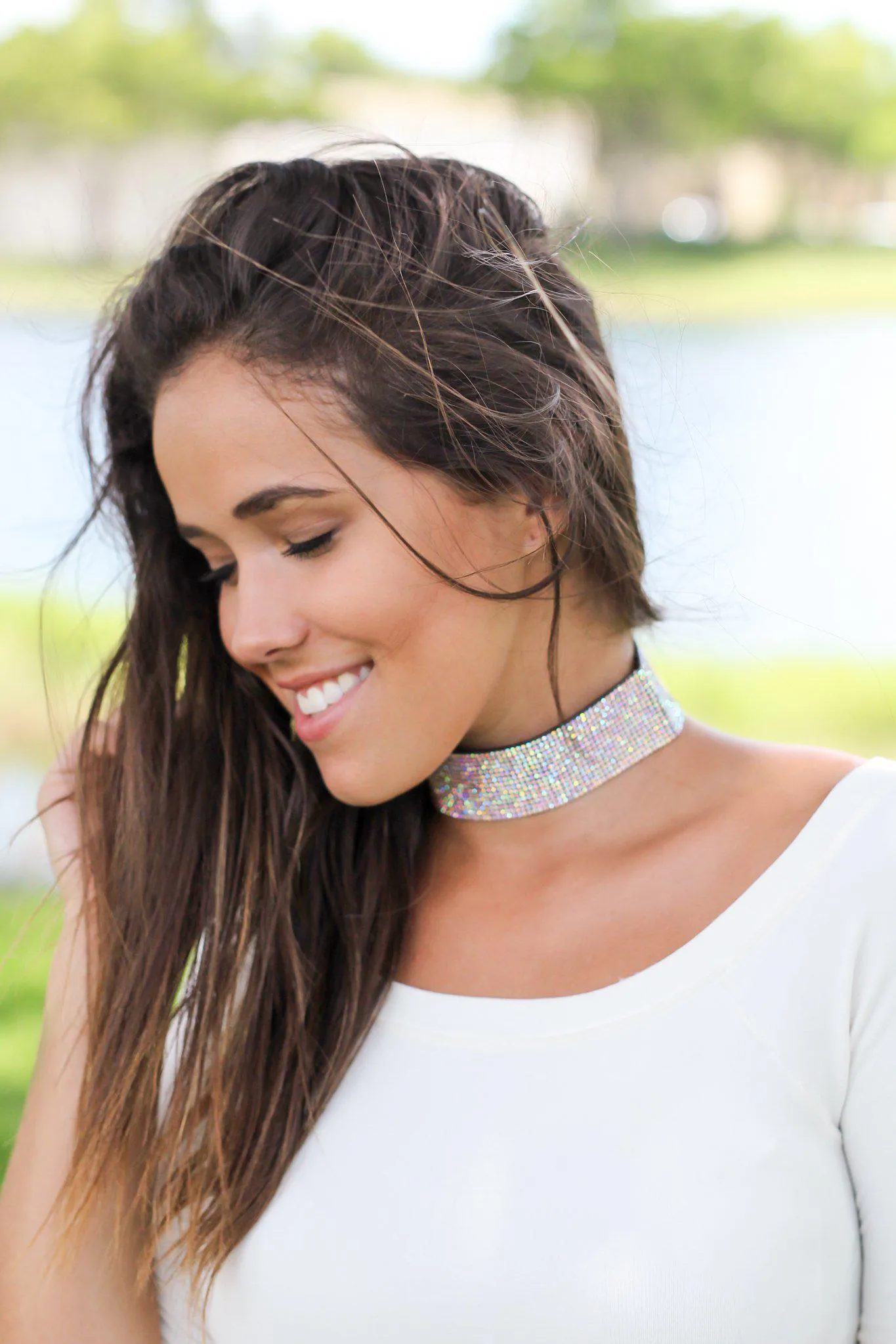 Iridescent Rhinestone Choker