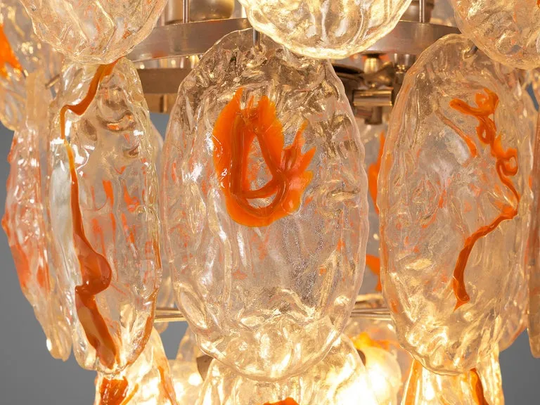 Italian Chandelier in Structured Glass with Orange Detailing