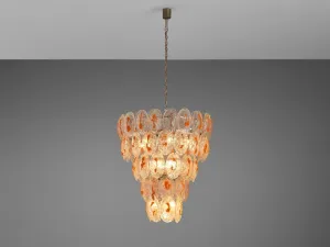 Italian Chandelier in Structured Glass with Orange Detailing