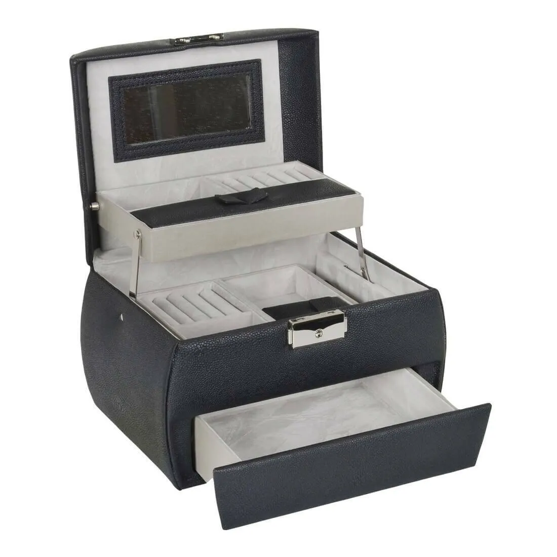 Large Lockable Jewellery Box With Faux Leather Travel Case