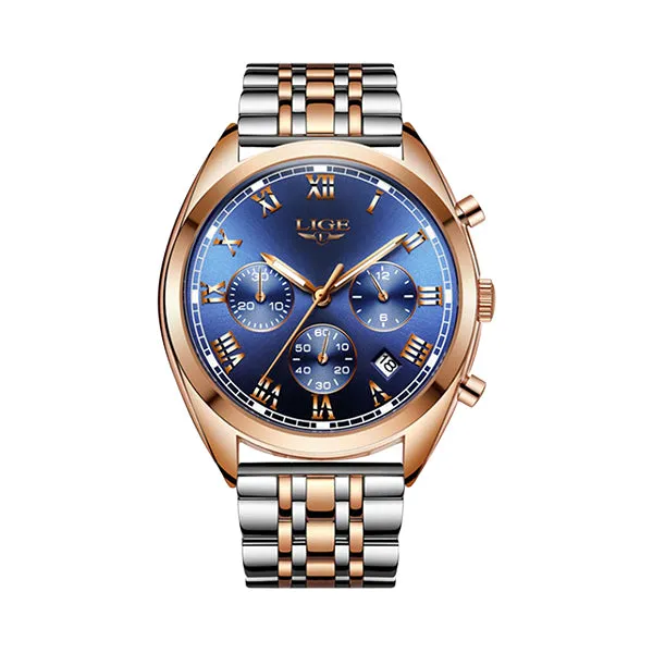 LIGE High End Luxury Mens Watch with Blue Face, 30M Waterproof