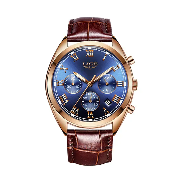 LIGE High End Luxury Mens Watch with Blue Face, 30M Waterproof