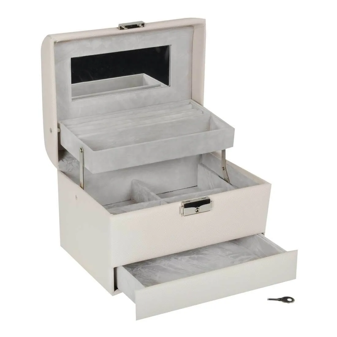 Lockable Faux Leather Jewellery Box With Three Drawers