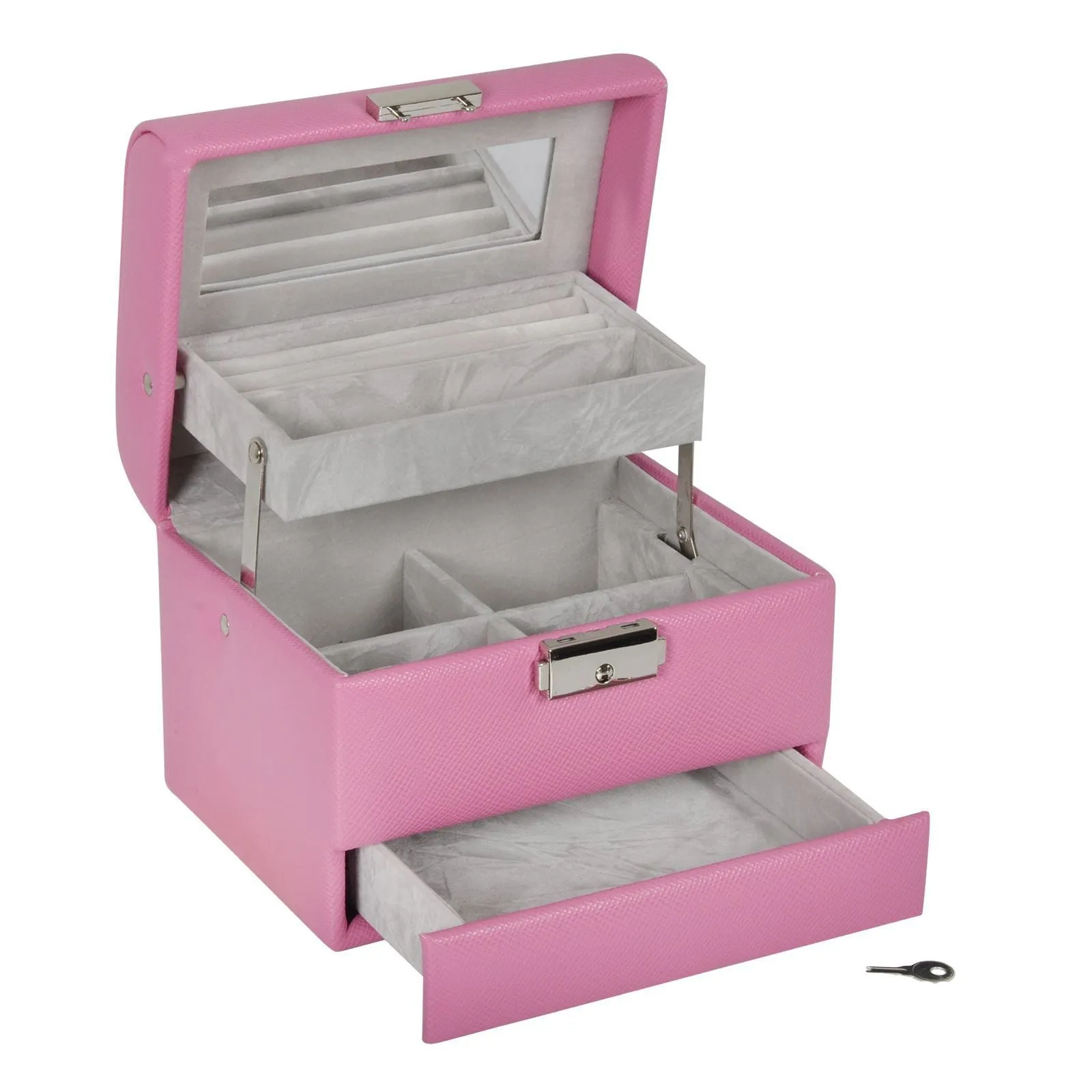 Lockable Faux Leather Jewellery Box With Three Drawers