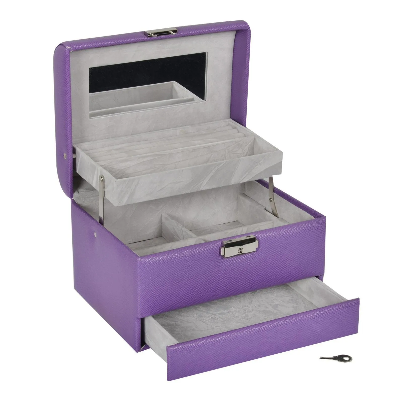 Lockable Faux Leather Jewellery Box With Three Drawers