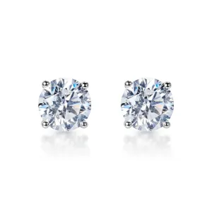 Loren 4 Carat F VS2 Round Brilliant Lab-Grown Diamond Stud Earrings in 14k White Gold