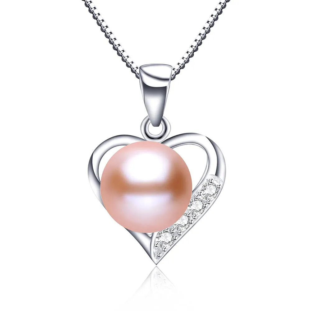 Lovely heart pendant necklace 100% genuine natural freshwater pearl necklace&pendant for women white/pink/purple