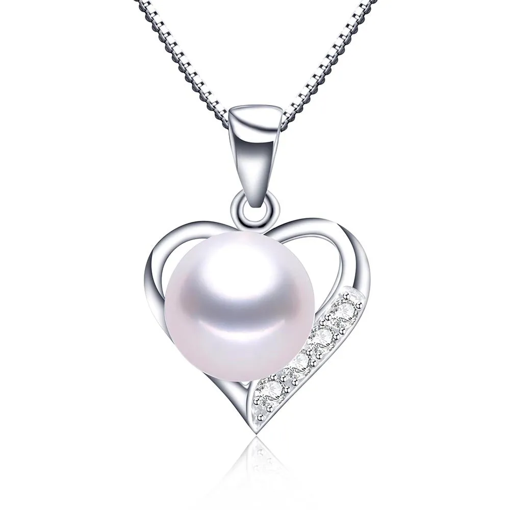 Lovely heart pendant necklace 100% genuine natural freshwater pearl necklace&pendant for women white/pink/purple