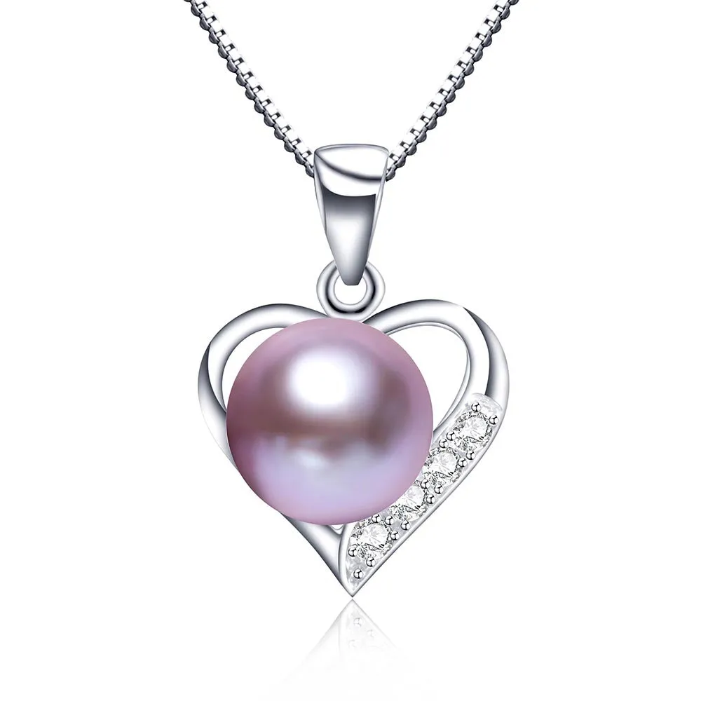 Lovely heart pendant necklace 100% genuine natural freshwater pearl necklace&pendant for women white/pink/purple