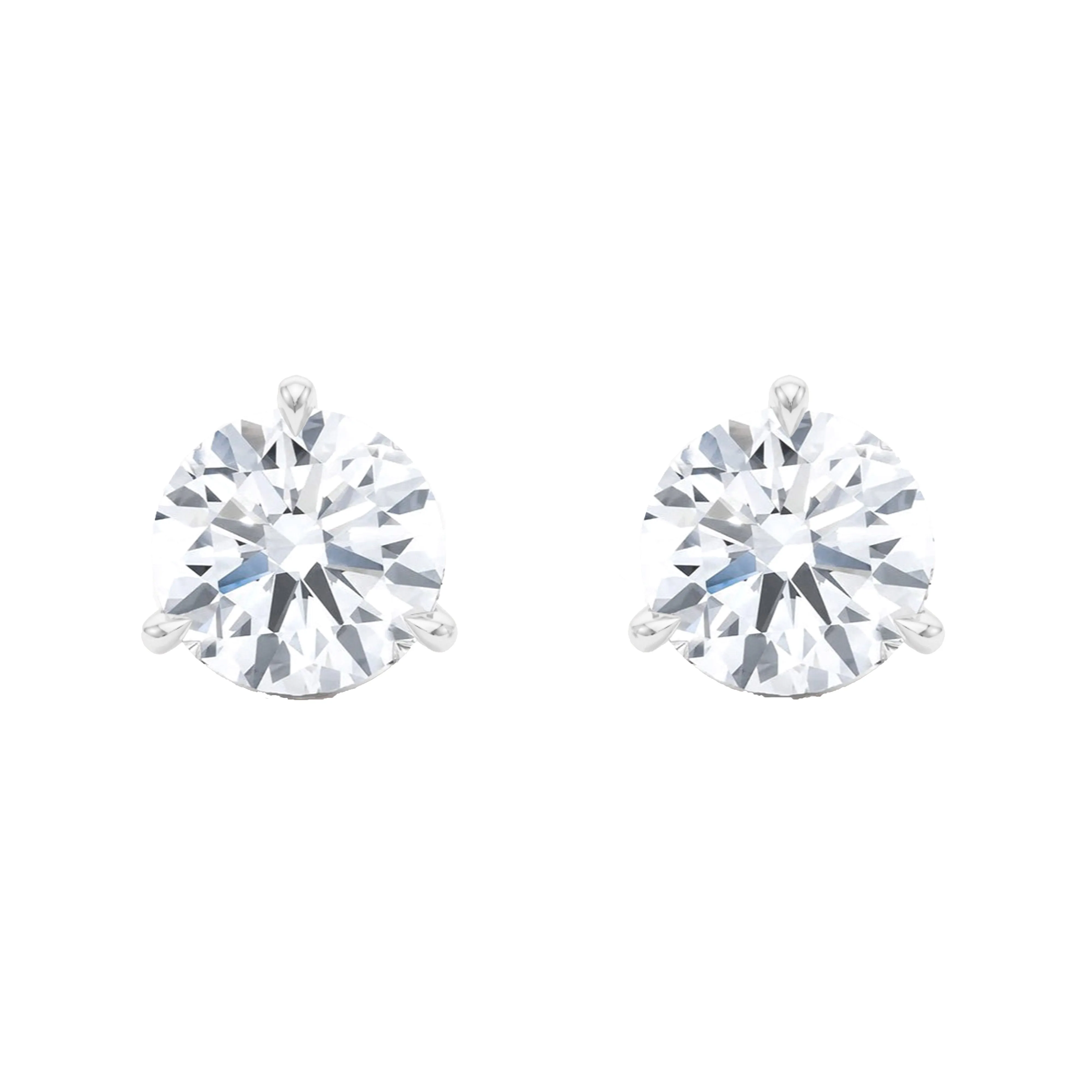 Men's 3 Prong Round Brilliant Diamond Stud Earrings