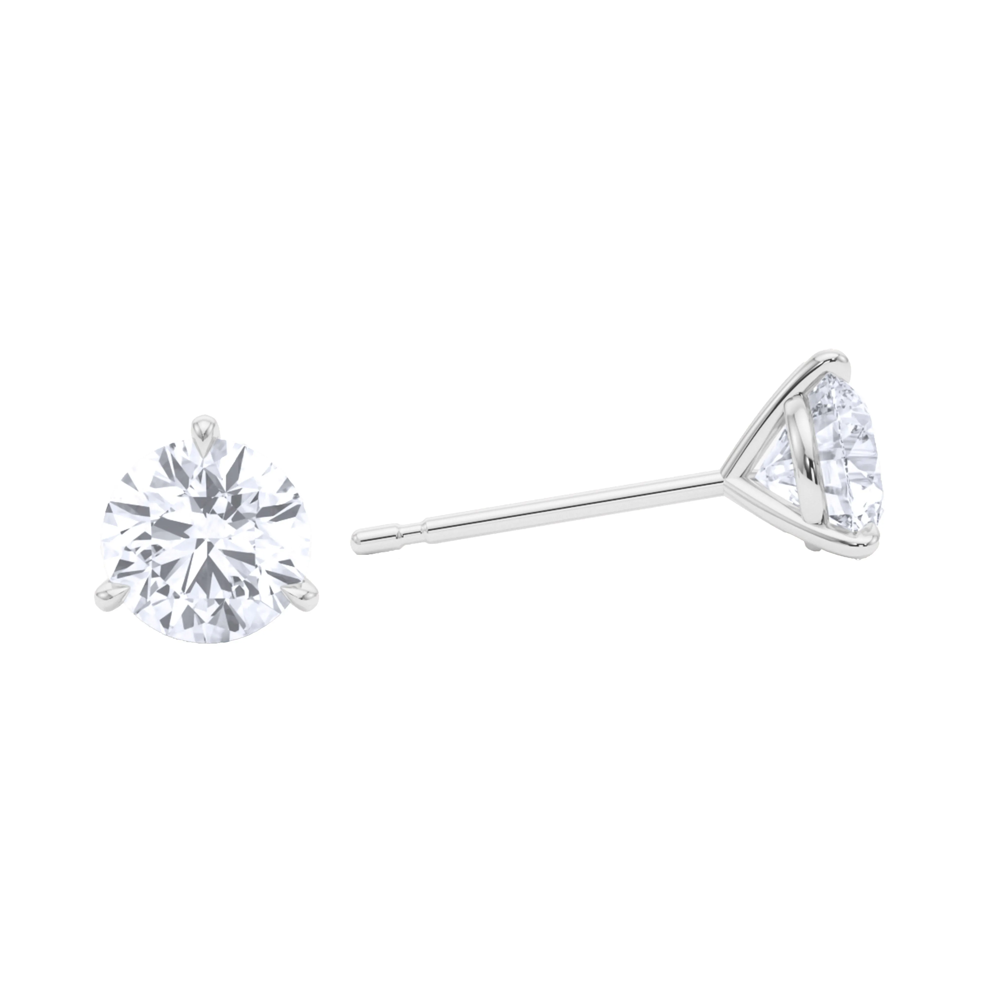 Men's 3 Prong Round Brilliant Diamond Stud Earrings