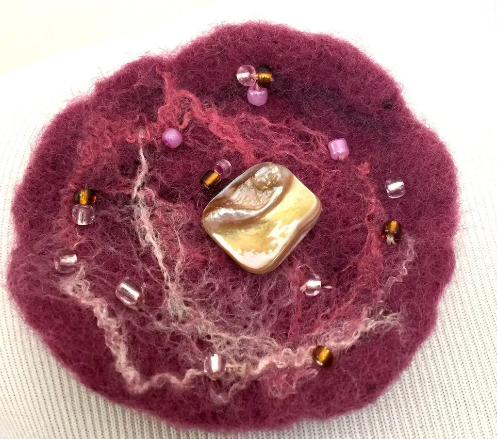 Merino Wool Silk Brooch, Statement Jewelry, Flower Brooch in Pink and Purple colors