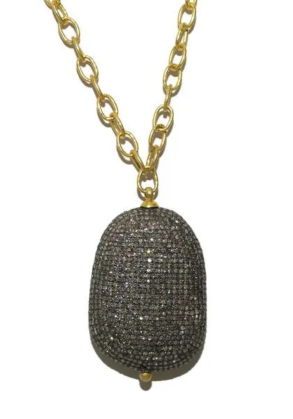 Mo & Me Pave Diamond Pebble Pendant Necklace