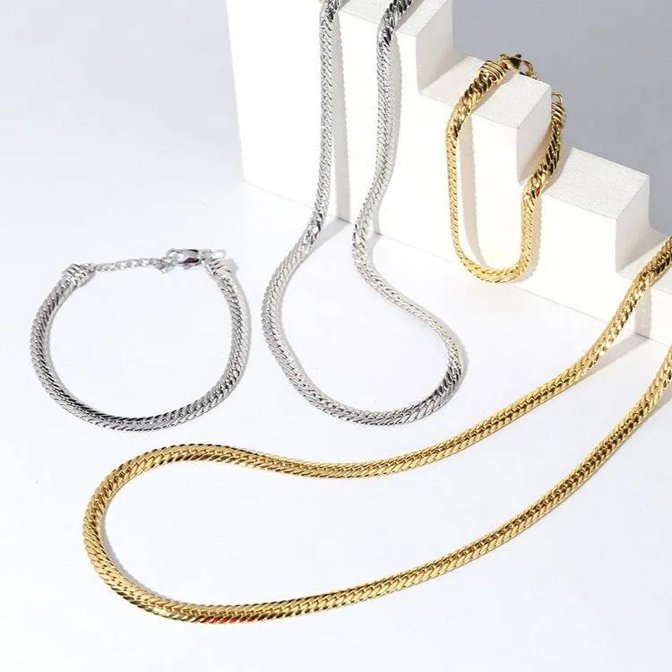 Modern Design Flat Snake Chain Bracelet and Necklace (Purchase Individually)