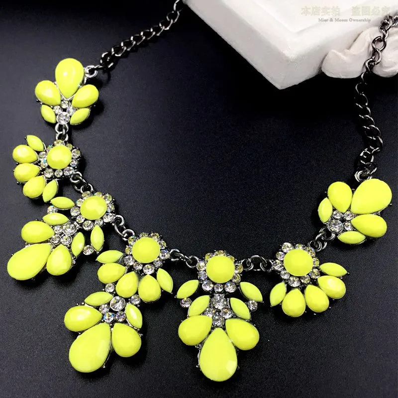 Moon Yellow Shourouk Flower Crystal Drop Shorts Chains Collar Choker Statement Necklaces Fashion Jewelry For Women