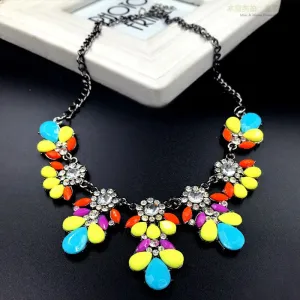 Moon Yellow Shourouk Flower Crystal Drop Shorts Chains Collar Choker Statement Necklaces Fashion Jewelry For Women