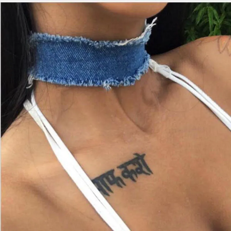 New Blue Denim Choker Necklace For Women Tassel Jeans Chokers Chocker tattoo choker Collier ras de cou colar bijoux femme C451