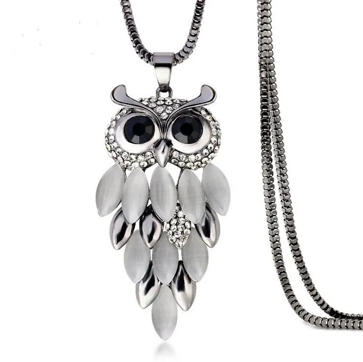 New Fashion Charms Crystal Owl Necklace Vintage Rhinestone Cubic Zircon Diamond Long Chain Necklaces&Pendants Women Jewelry