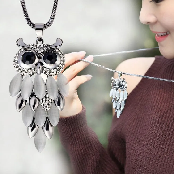 New Fashion Charms Crystal Owl Necklace Vintage Rhinestone Cubic Zircon Diamond Long Chain Necklaces&Pendants Women Jewelry