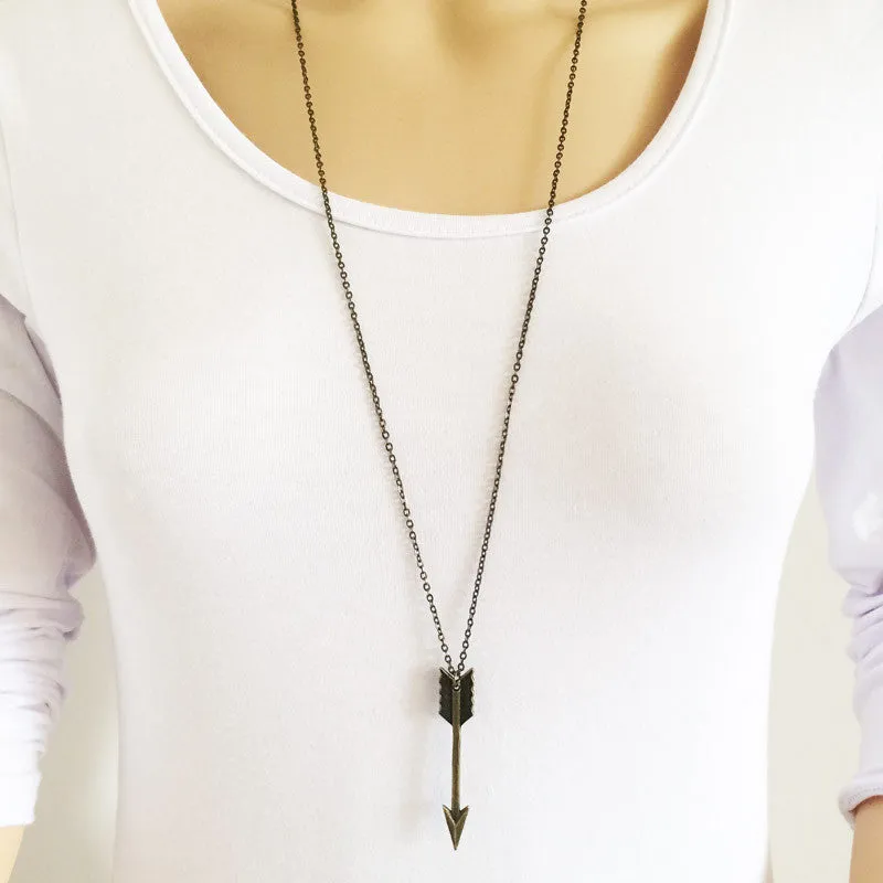 New fashion jewelry long chain arrow pendant necklace gift for women girl