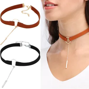 New Round Gold Color Leather Pendant Velvets Suede Choker Necklaces For Women Collar piercing Wedding steampunk Necklace Drop