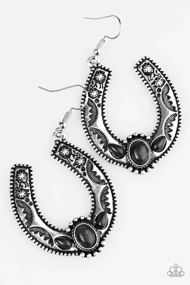 Paparazzi Earring ~ Boots and Spurs - Black