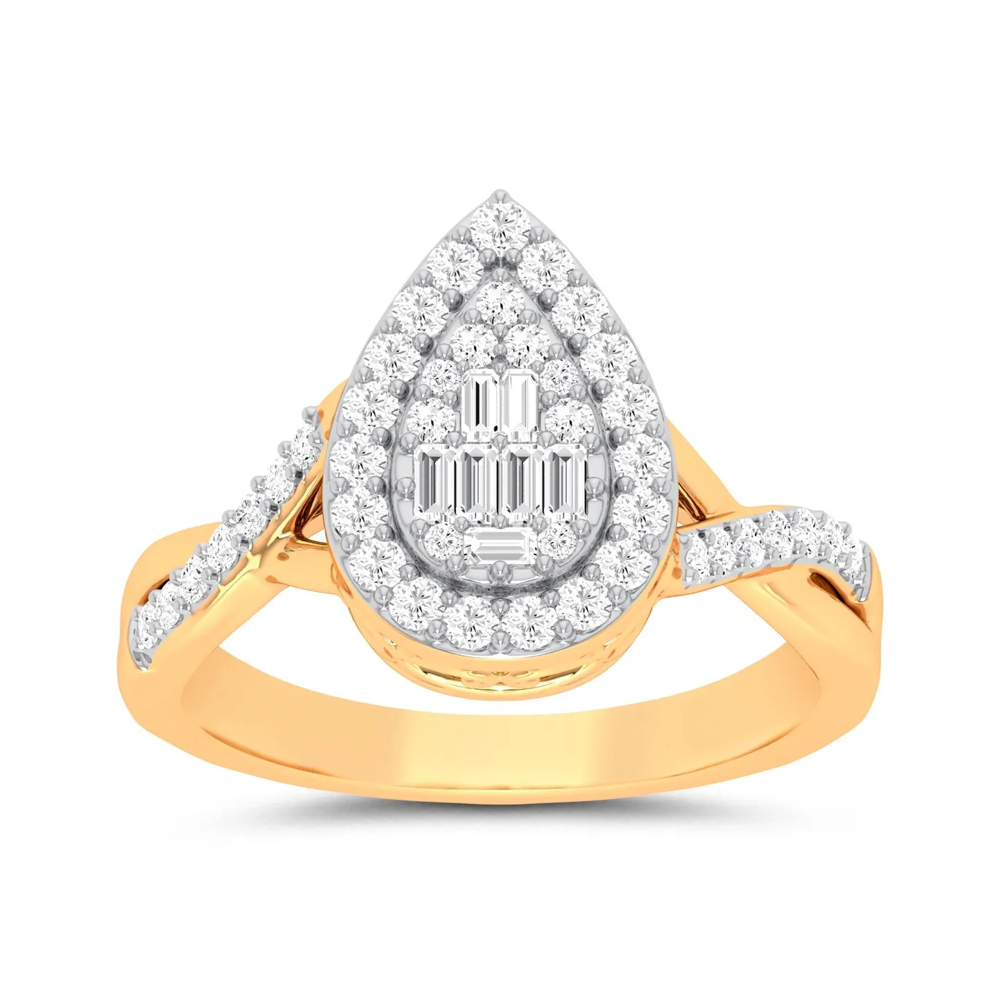 Pear Shape Crossover Ring with 1/2ct of Diamonds in 9ct Yellow Gold