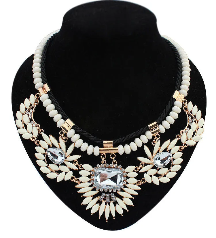 Resin Beans Rhinestone Flower Rope Statement Women Choker Necklaces & Pendants Summer Style Jewelry For Gift Party