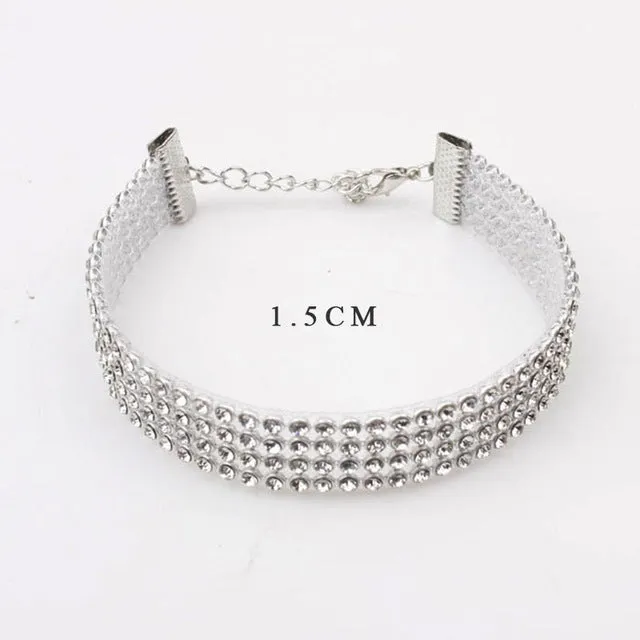 Rhinestone Choker Necklace  Women Crystal Choker Statement choker collar fashion jewellery Wedding Accessories 1.5CM width