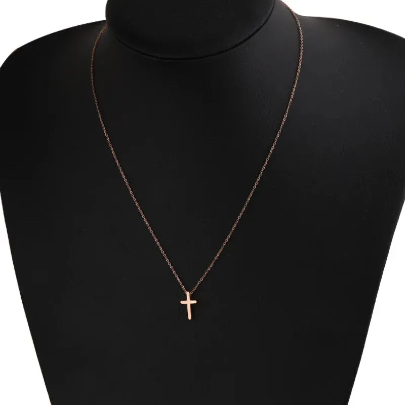 Rinho Fashion Stainless Steel Cross Pendant Necklace Women Men Minimalist Vintage Long Chain Necklaces Chokers Jewelry Gift