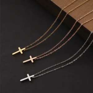 Rinho Fashion Stainless Steel Cross Pendant Necklace Women Men Minimalist Vintage Long Chain Necklaces Chokers Jewelry Gift