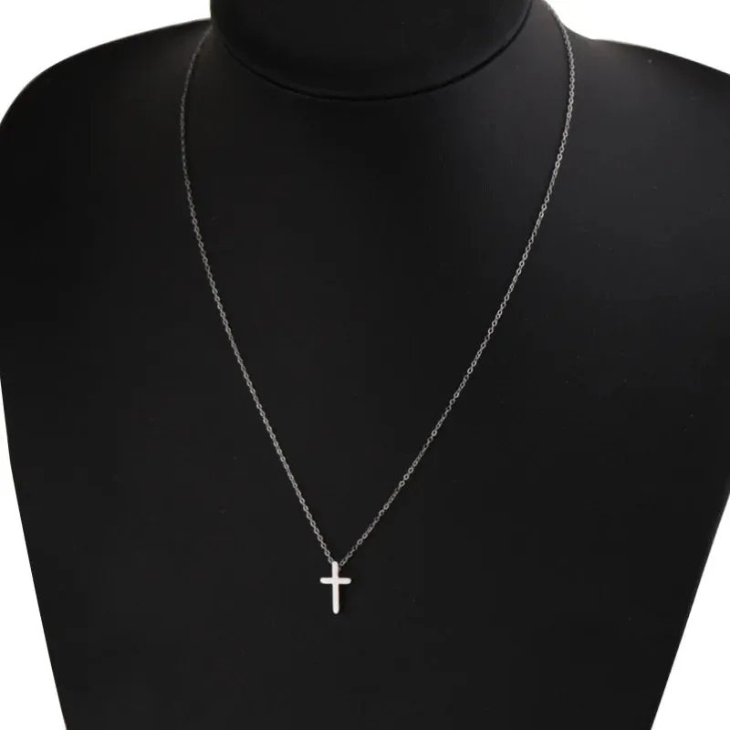 Rinho Fashion Stainless Steel Cross Pendant Necklace Women Men Minimalist Vintage Long Chain Necklaces Chokers Jewelry Gift